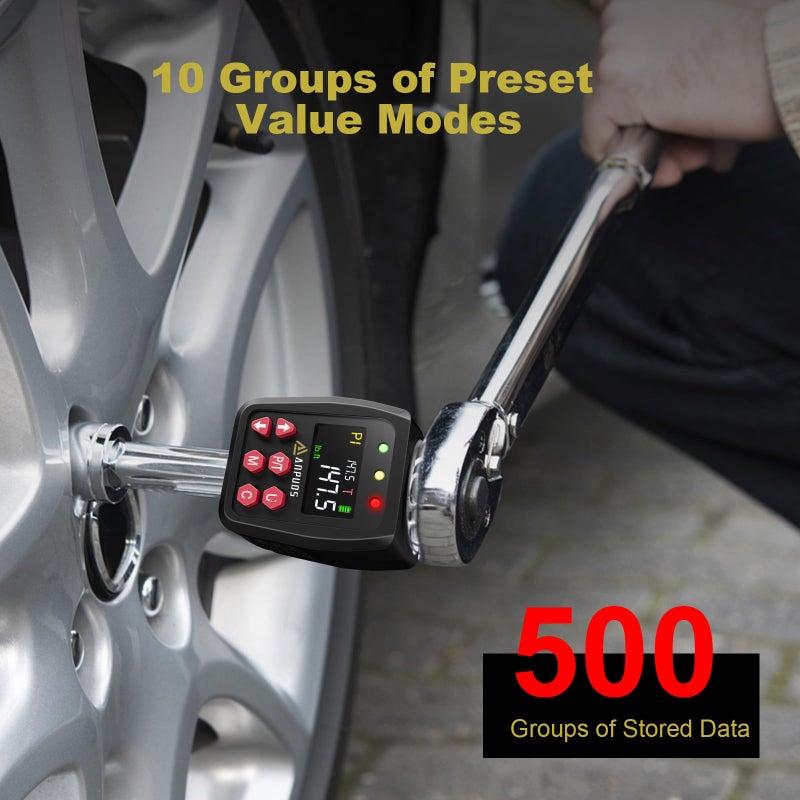 ANPUDS 1/2"" Digital Torque Adapter  7.4-147.5 Ft-lb/10-200 Nm  Digital Torque Wrench Converter with 1% Accuracy  Preset Value  Data Storage  Buzzer & LED Indicators  3/8'' & 1/4'' Adapters for Car - Image 4
